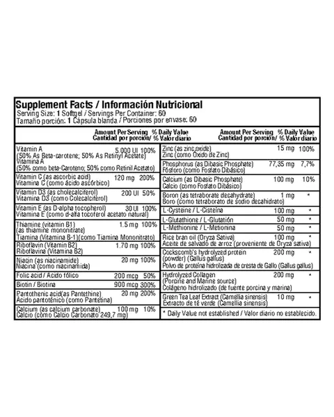 Healthy America Collagen & Biotin Complex, tabla nutricional