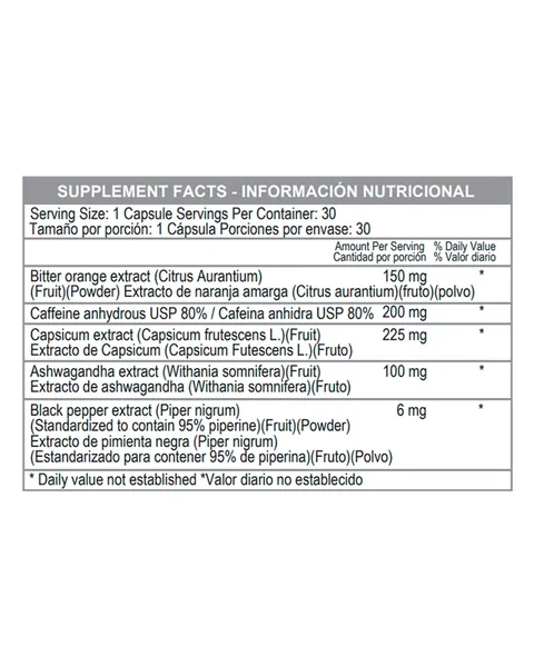 Healthy America Lyndora, tabla nutricional