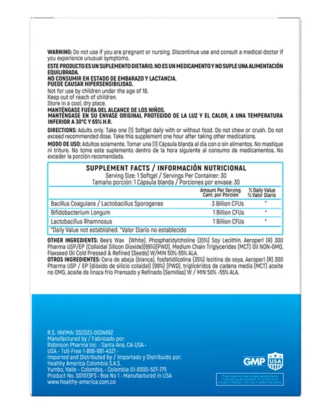 Healthy America SporoGenex With Bacillus Coagulans, parte trasera