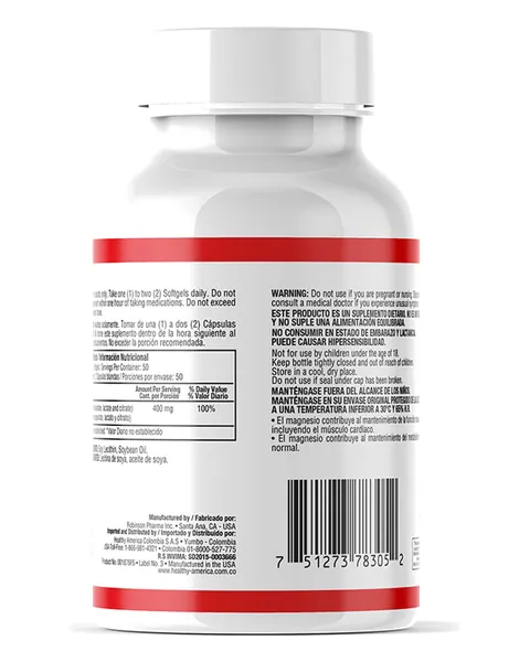 Healthy America Super Magnesium 400 mg, parte trasera