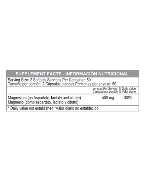 Healthy America Super Magnesium 400 mg, tabla nutricional