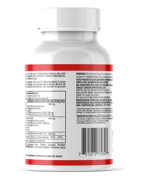 Healthy America Triple Omega 3-6-9, parte trasera, 60 softgels