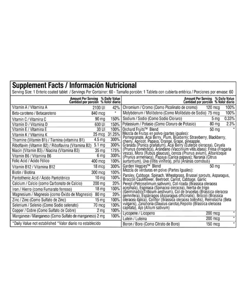 Healthy America Vitaday Once Daily Multivitamínico, tabla nutricional