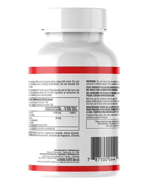 Healthy America Vitamin C 1.000 mg con Complejo de Bioflavonoides Cítricos, parte trasera, 100 cápsulas