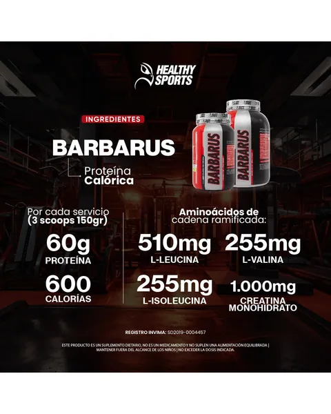 Healthy Sports Barbarus Proteína Hipercalórica, foto adicional, sabor Vainilla, 910 g