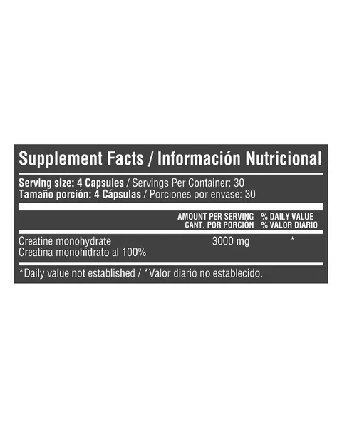 Healthy Sports Creatine Monohydrate 3000 mg Cápsulas, tabla nutricional