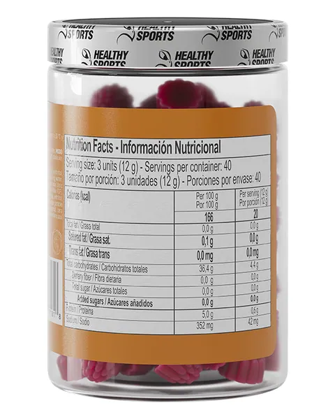 Healthy Sports Forcehold Creatine Monohydrate Gummies, tabla nutricional, sabor Berries