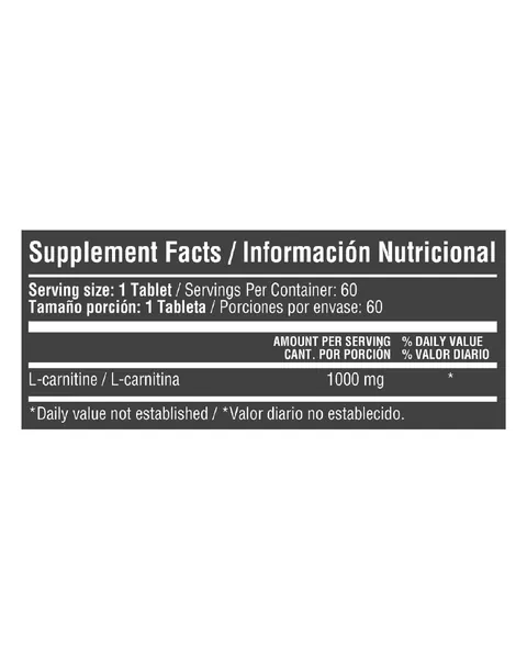 Healthy Sports FT LOX L-Carnitina 1000 mg, tabla nutricional