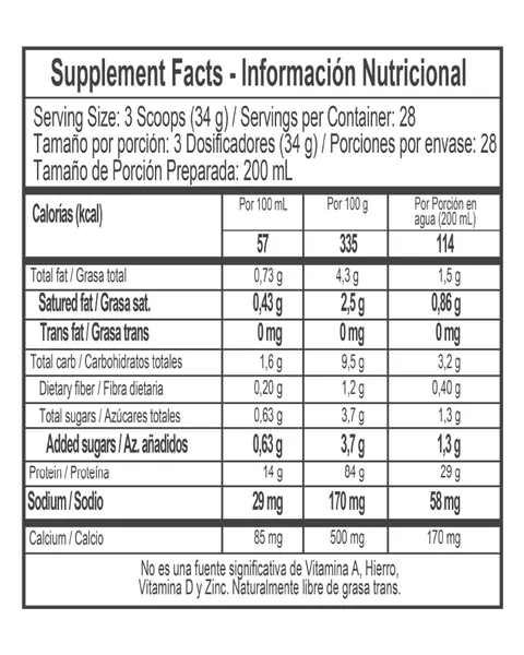 Healthy Sports Iso Whey 100%, tabla nutricional, sabor Vainilla, 952 g