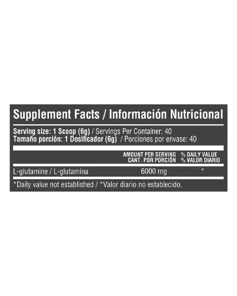 Healthy Sports L-Glutamine 6.000 mg, tabla nutricional, 240 g