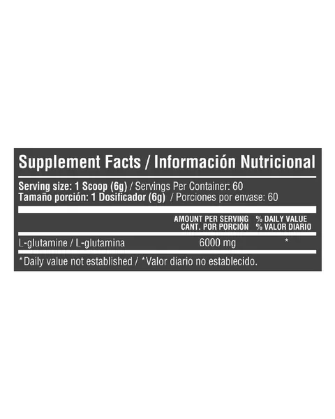 Healthy Sports L-Glutamine 6.000 mg, tabla nutricional, 360 g
