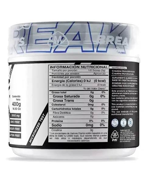 IMN Nutrition Creatina Monohidratada, parte trasera, 400 g