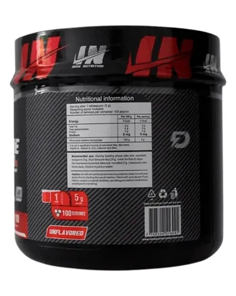 Iron Nutrition Creatine Ultra Pure 100%, parte trasera