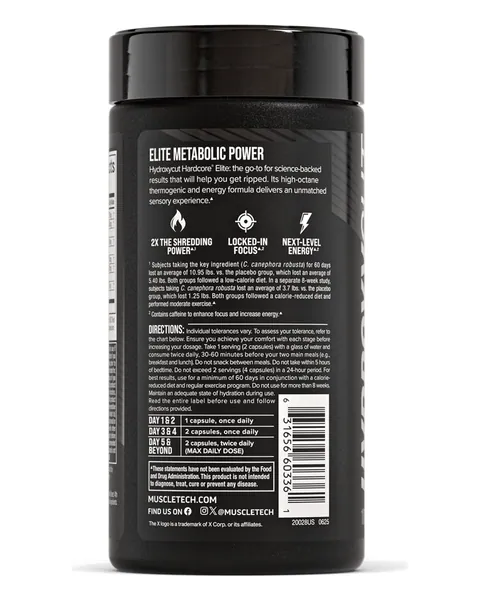 MuscleTech Hydroxycut Hardcore Elite, parte trasera