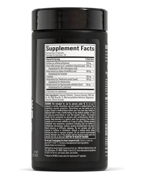 MuscleTech Hydroxycut Hardcore Elite, tabla nutricional