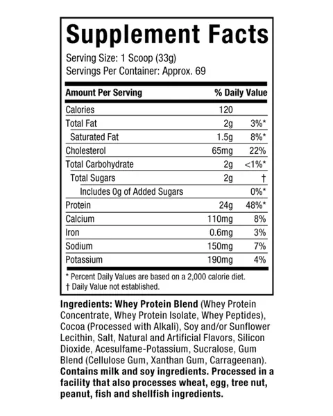MuscleTech Nitro-Tech 100% Whey Gold, tabla nutricional, sabor Double Rich Chocolate, 5 lb (2,27 kg)