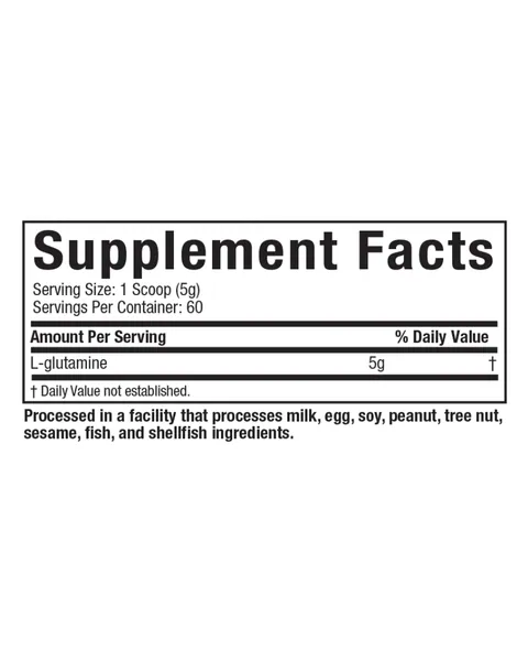 MuscleTech Platinum 100% Glutamine, tabla nutricional