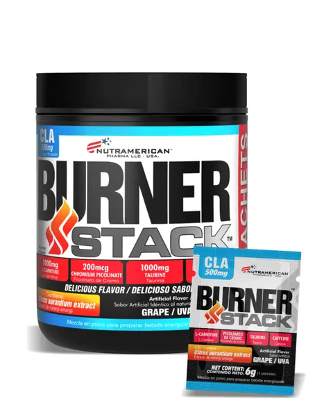 Nutramerican Pharma Burner Stack, sabor Uva, Tarro con 50 sobres de 6 g