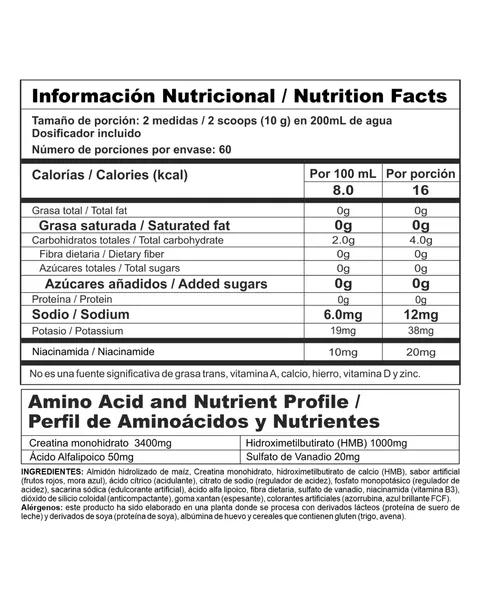Nutramerican Pharma Crea Stack, tabla nutricional, sabor Frutos rojos, 1,3 lb (600 g)