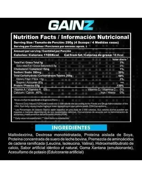 Nutramerican Pharma Gainz, tabla nutricional, sabor Vainilla, 3,2 lb (1.450 g)