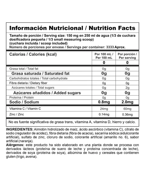 Nutramerican Pharma Nutra C, tabla nutricional, sabor Naranja
