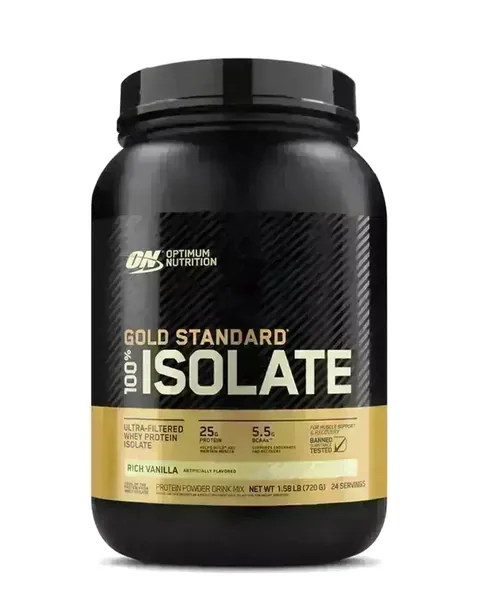 Optimum Nutrition Gold Standard 100% Isolate, sabor Rich Vanilla, 1.58 lb (720 g) / 24 porciones