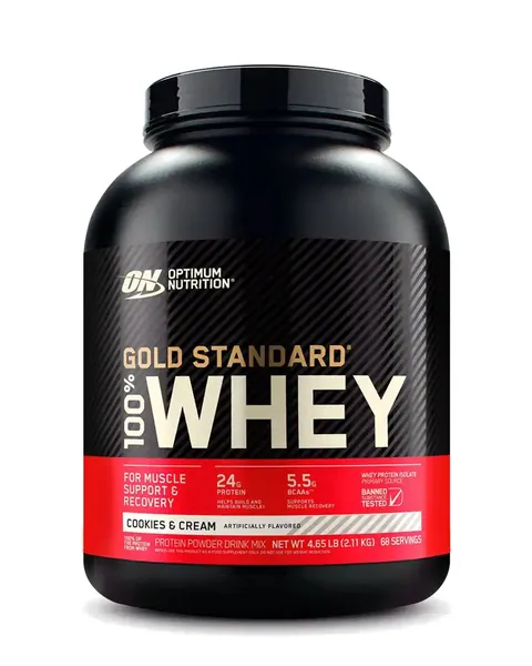 Optimum Nutrition Gold Standard 100% Whey, sabor Cookies & Cream, 4.65 lb (2.11 kg) / 68 porciones