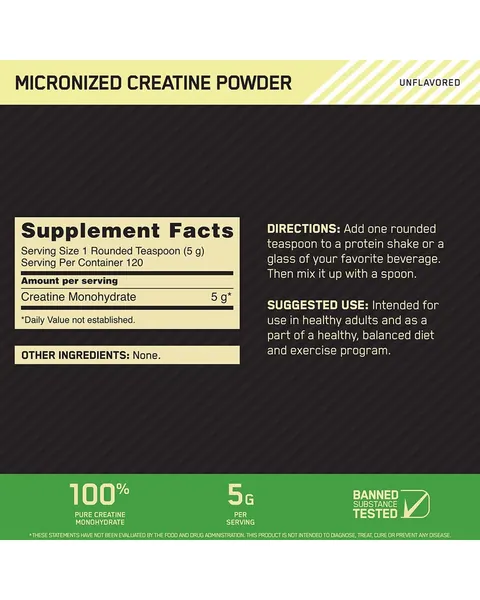 Optimum Nutrition Micronized Creatine Powder, tabla nutricional