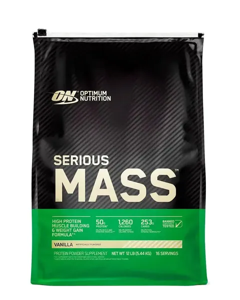 Optimum Nutrition Serious Mass, sabor Vanilla, 12 lb (5.44 kg) / 16 porciones