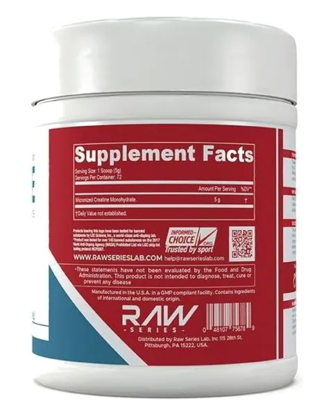 RAW Series Lab Creatine Lab Grade, parte trasera