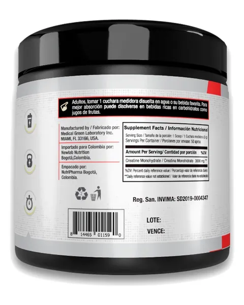 Vitanas Creatine Time, parte trasera, 150 g / 50 servicios