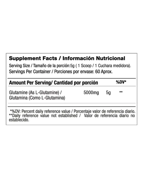 Vitanas Glutamine Fast Sport, tabla nutricional