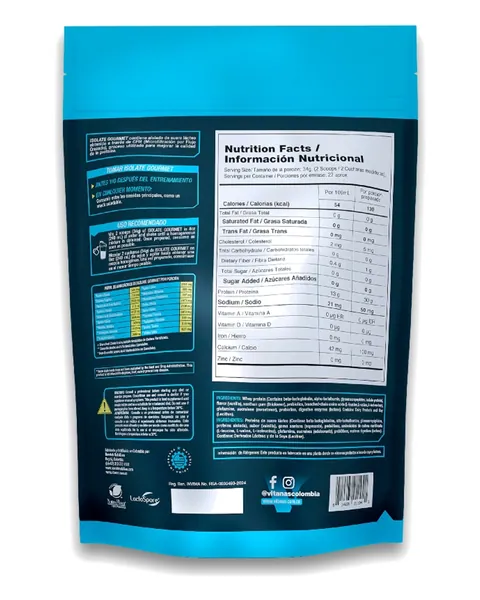 Vitanas Isolate Gourmet, parte trasera, sabor Vainilla orgánica, 2 lb (908 g)