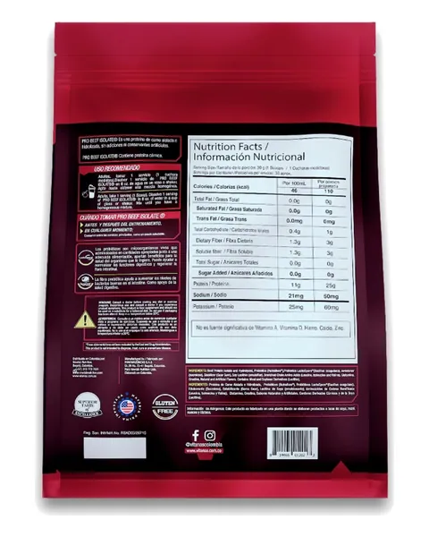Vitanas Pro Beef Isolate, parte trasera, sabor Vainilla, 2 lb (908 g)
