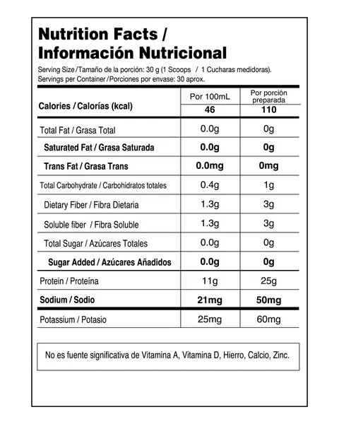 Vitanas Pro Beef Isolate, tabla nutricional, sabor Vainilla, 2 lb (908 g)
