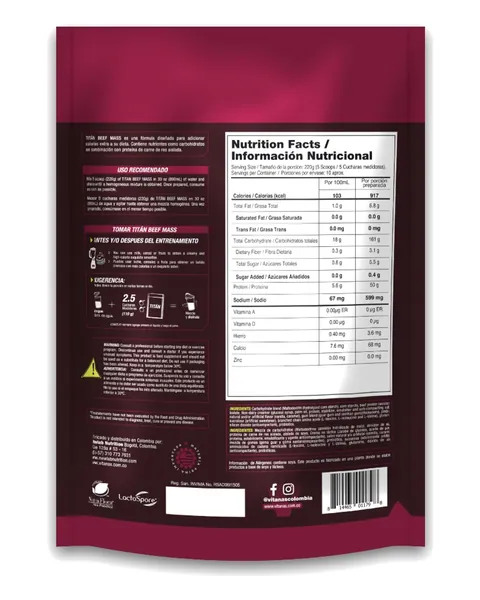 Vitanas Titan Beef Mass, parte trasera, sabor Vainilla caramelo, 5 lb (2.270 g)