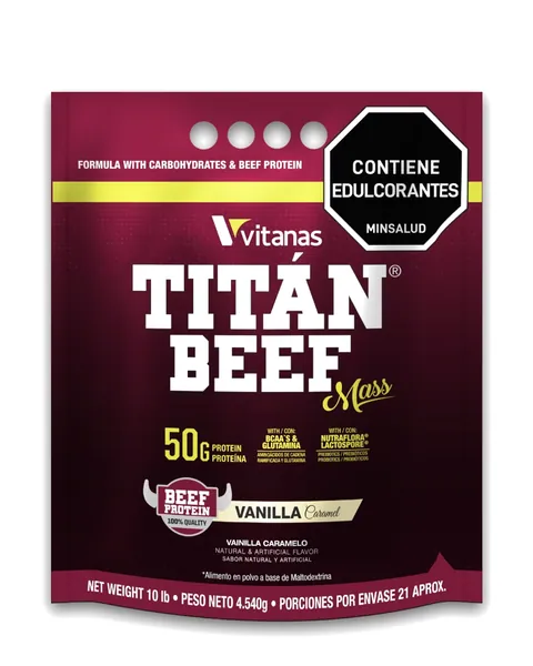Vitanas Titan Beef Mass, sabor Vainilla caramelo, 10 lb (4.540 g)