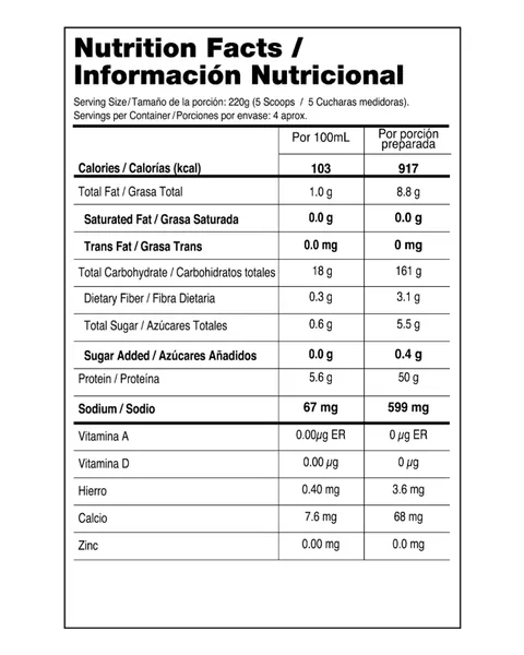 Vitanas Titan Beef Mass, tabla nutricional, sabor Vainilla caramelo, 2 lb (908 g)